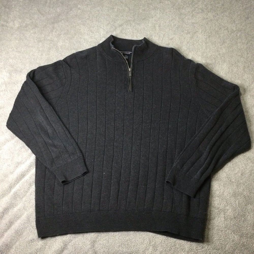Roundtree & Yorke Men's Pullover Sweater 1/4‎ Zip XL Cotton Cashmere Blend Gray